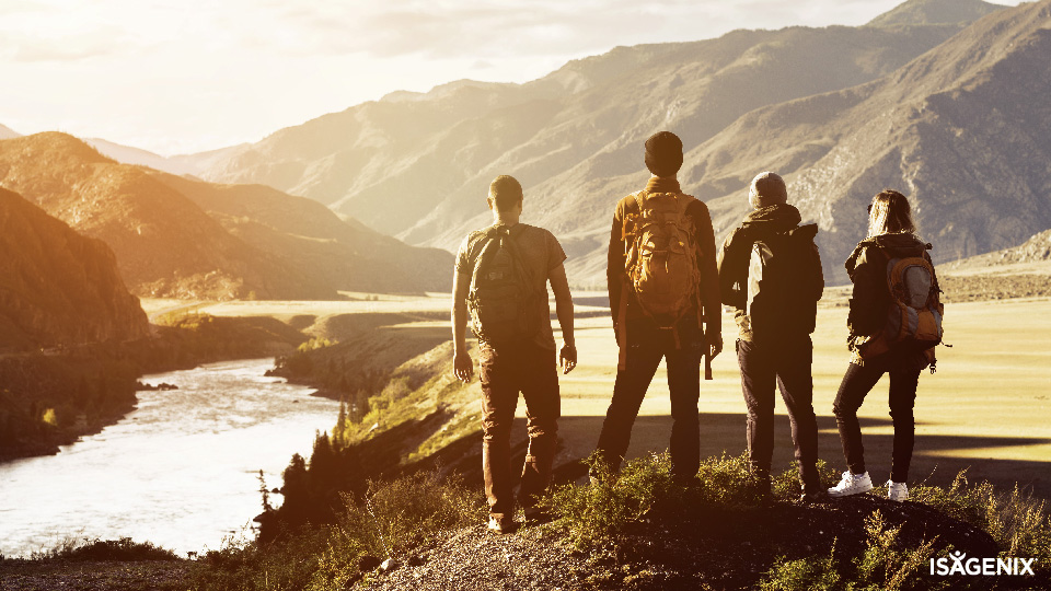 friends hiking on a mountain