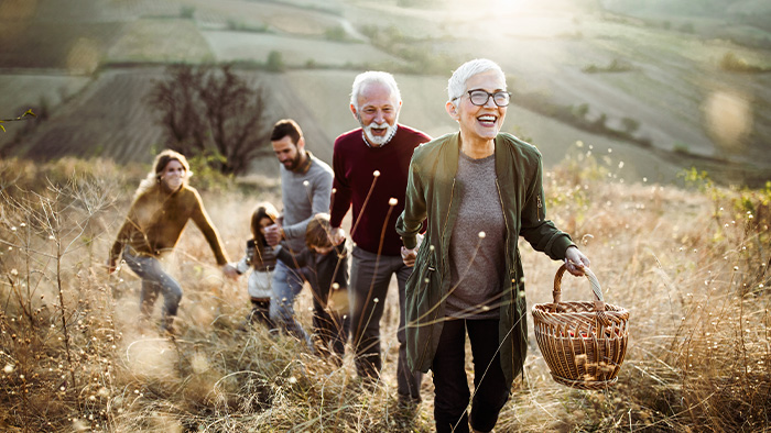 family hiking, fall, outdoors