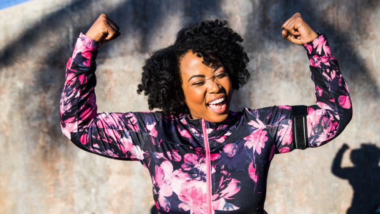 happy woman, exercising, outdoors