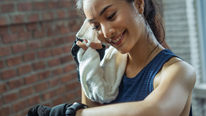 woman sweating after work out