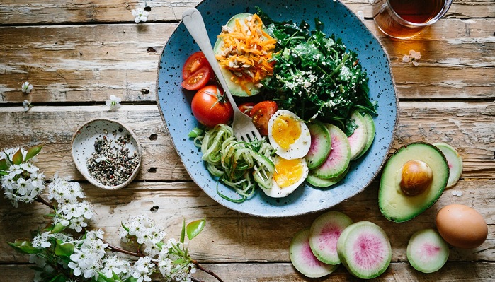 Healthy foods laid out in a bowl