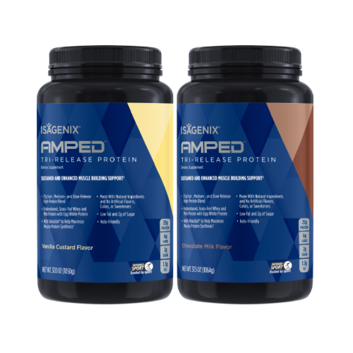 2 canisters of AMPED Tri-Release Protein