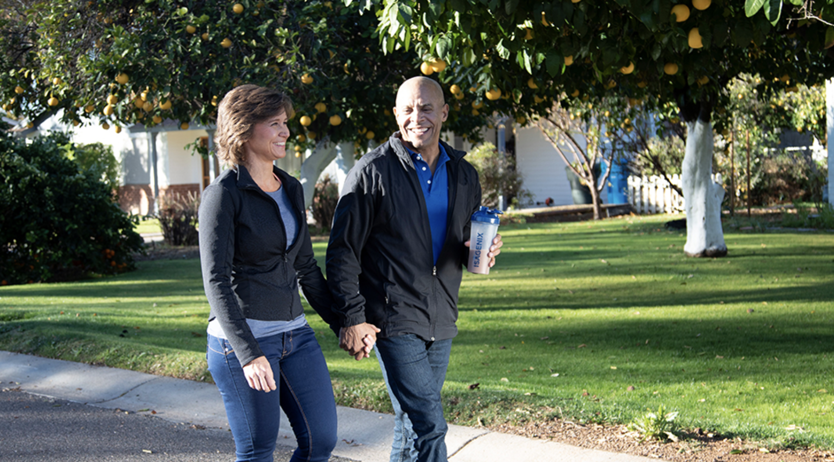 Couple walking outside