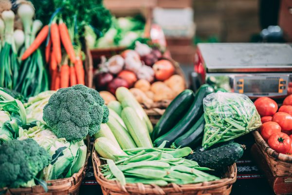 Fresh vegetables in baskets