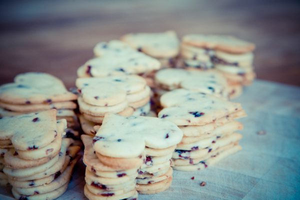 Chocolate chip cookies in a heart shape