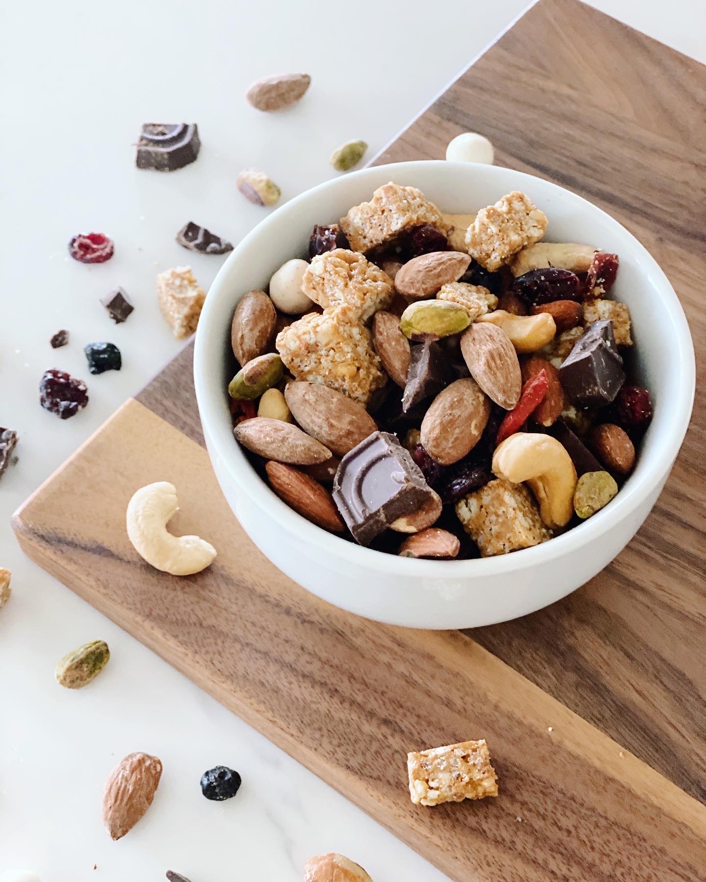 Peanut Butter Crisp Trail Mix in a white bowl