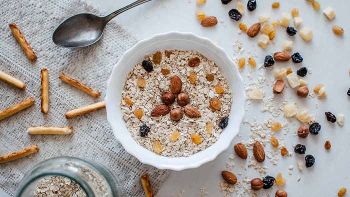 Bowl of oatmeal with toppings