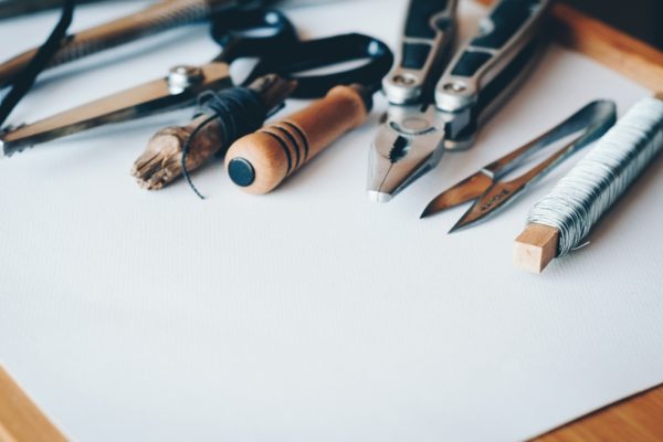 Tools on a piece of blank paper 